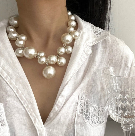 Pearl Bead Statement Choker Necklace for Women