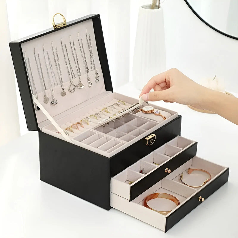 Elegant Multi-Layer Jewelry Box with Drawers & Compartments