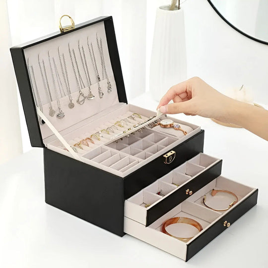 Elegant Multi-Layer Jewelry Box with Drawers & Compartments