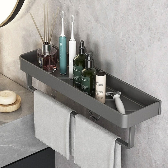 Modern Grey Bathroom Shelf - Wall-Mounted Storage Organizer