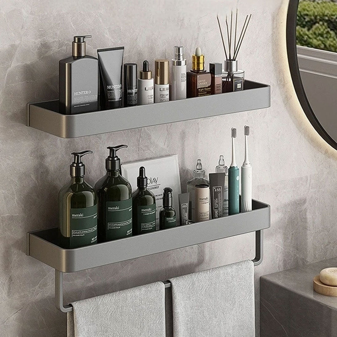 Modern Grey Bathroom Shelf - Wall-Mounted Storage Organizer