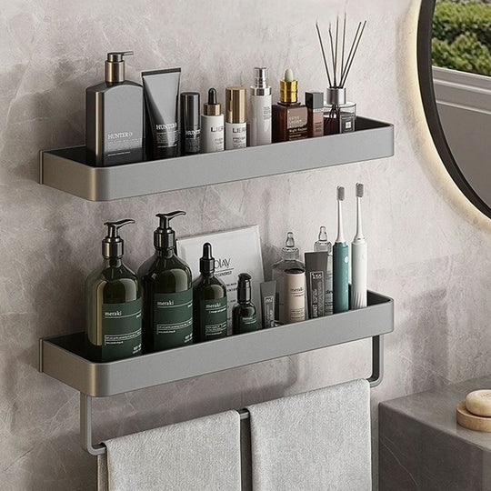 Modern Grey Bathroom Shelf - Wall-Mounted Storage Organizer