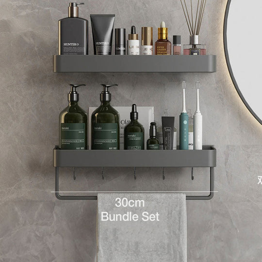 Modern Grey Bathroom Shelf - Wall-Mounted Storage Organizer