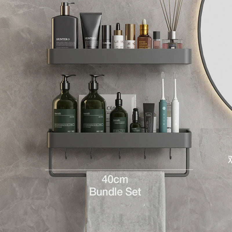 Modern Grey Bathroom Shelf - Wall-Mounted Storage Organizer