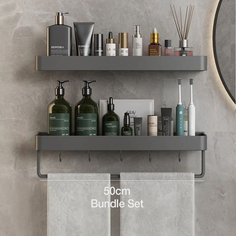 Modern Grey Bathroom Shelf - Wall-Mounted Storage Organizer
