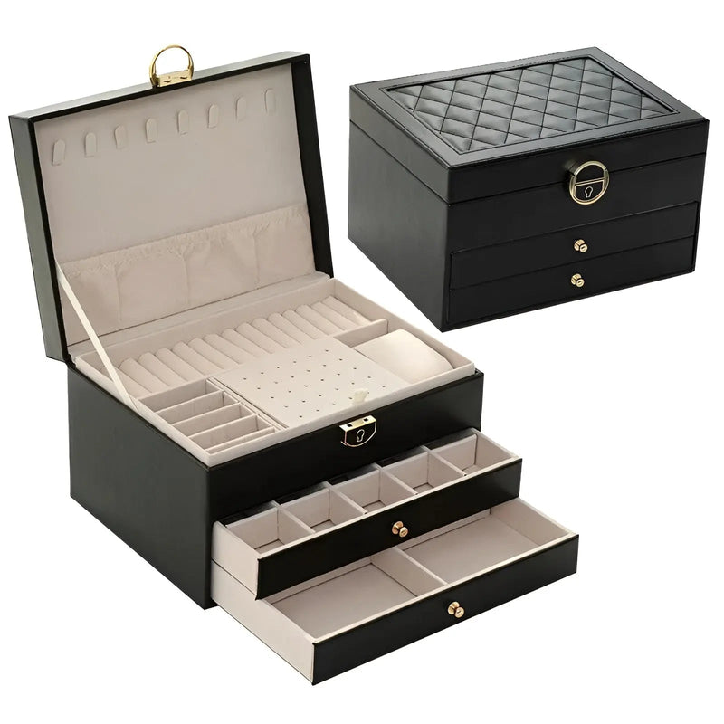 Elegant Multi-Layer Jewelry Box with Drawers & Compartments