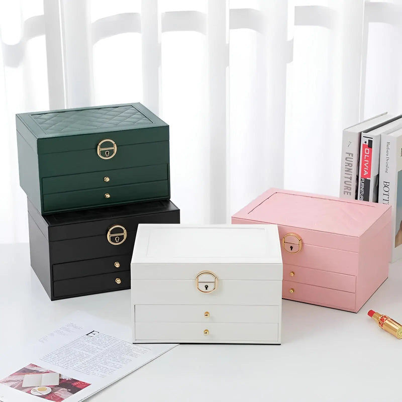 Elegant Multi-Layer Jewelry Box with Drawers & Compartments