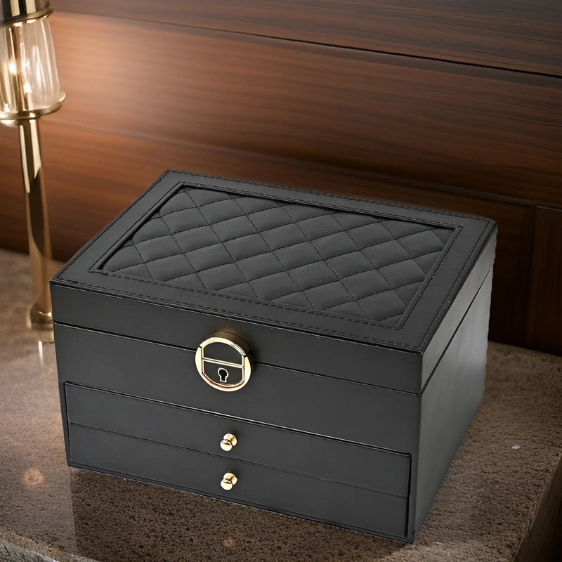 Elegant Multi-Layer Jewelry Box with Drawers & Compartments