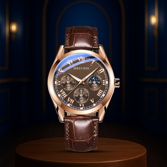 Moon Phase Chronograph Watch for Men | 42mm Rose Gold Case