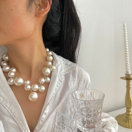 Pearl Bead Statement Choker Necklace for Women