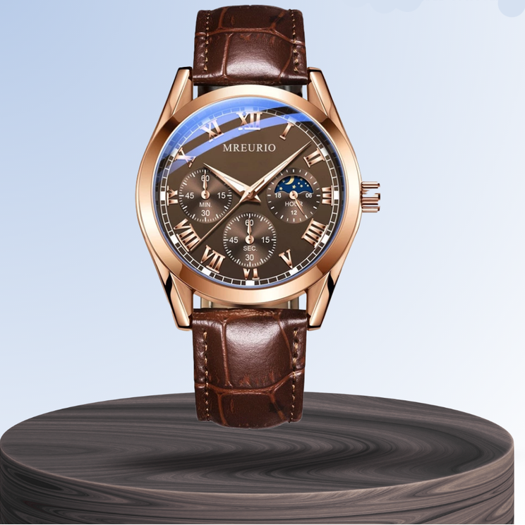 Moon Phase Chronograph Watch for Men | 42mm Rose Gold Case