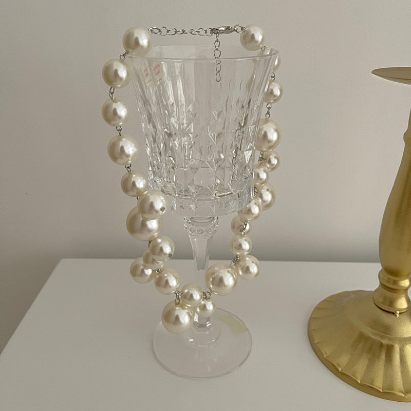 Pearl Bead Statement Choker Necklace for Women
