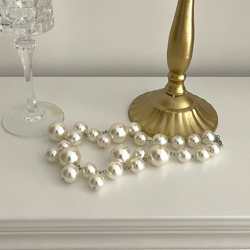 Pearl Bead Statement Choker Necklace for Women