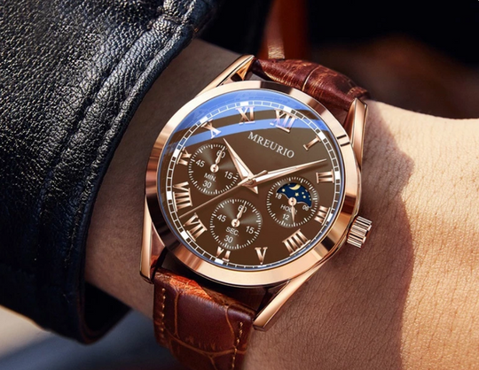 Moon Phase Chronograph Watch for Men | 42mm Rose Gold Case
