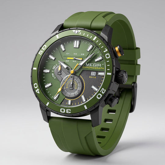 Chronograph Watch for Men - 44mm Sporty Design with Silicone Band