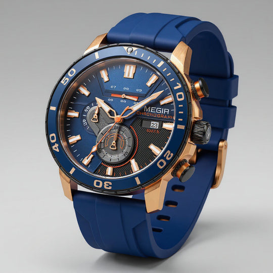 Chronograph Watch for Men - 44mm Sporty Design with Silicone Band