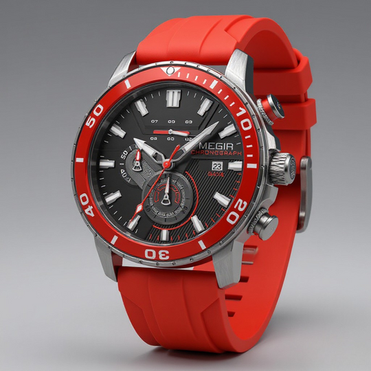Chronograph Watch for Men - 44mm Sporty Design with Silicone Band