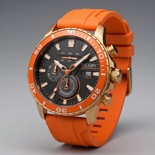 Chronograph Watch for Men - 44mm Sporty Design with Silicone Band