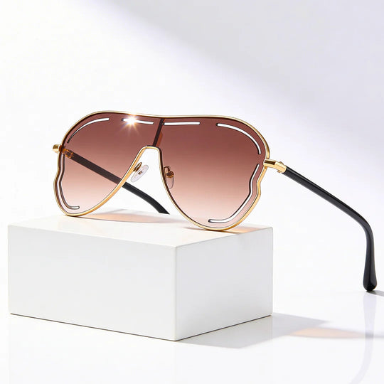 Aviator Shield Sunglasses with Gradient Lenses, UV400