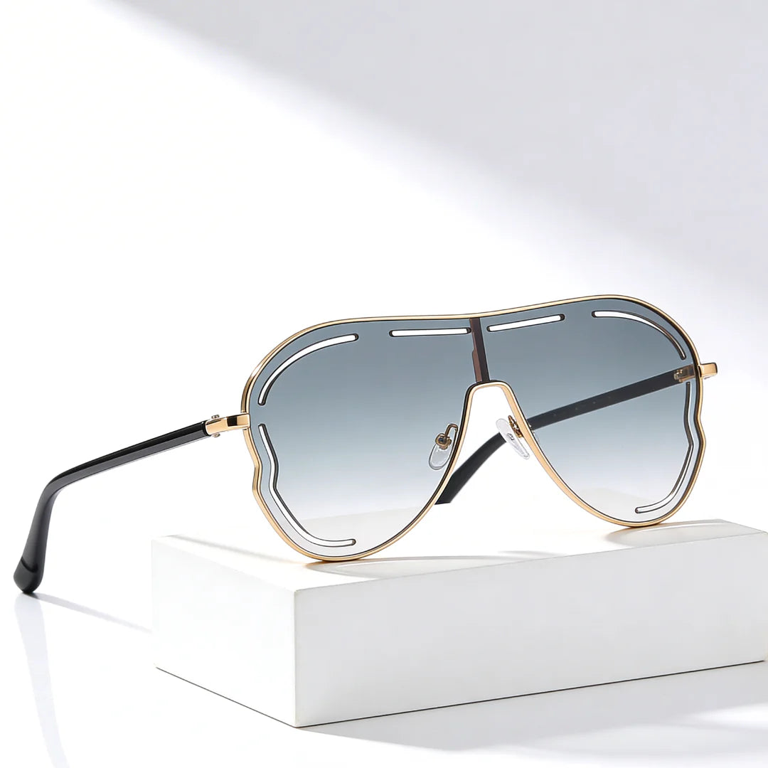 Aviator Shield Sunglasses with Gradient Lenses, UV400