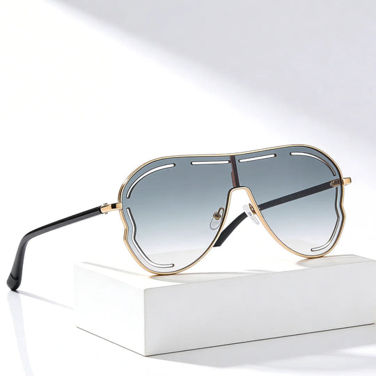 Aviator Shield Sunglasses with Gradient Lenses, UV400