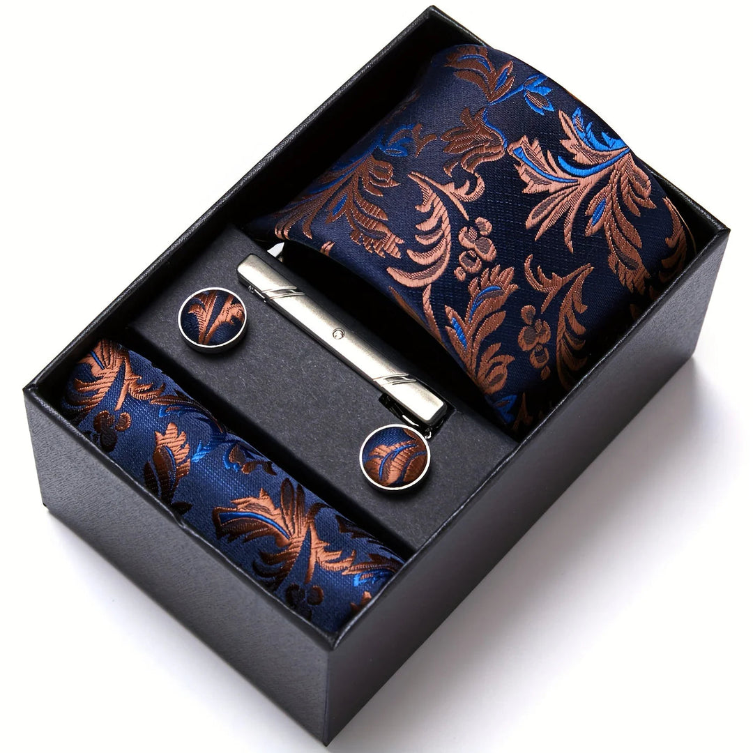 Men's Tie Set - Paisley with Pocket Square, Clip & Cufflinks