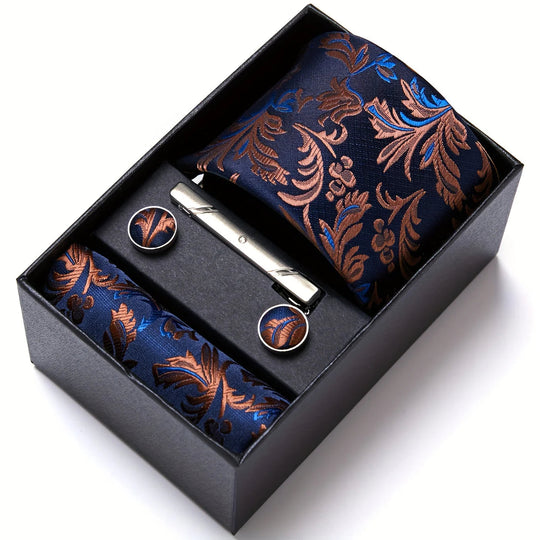 Men's Tie Set - Paisley with Pocket Square, Clip & Cufflinks