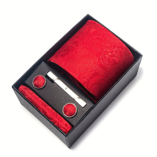 Men's Tie Set - Paisley with Pocket Square, Clip & Cufflinks