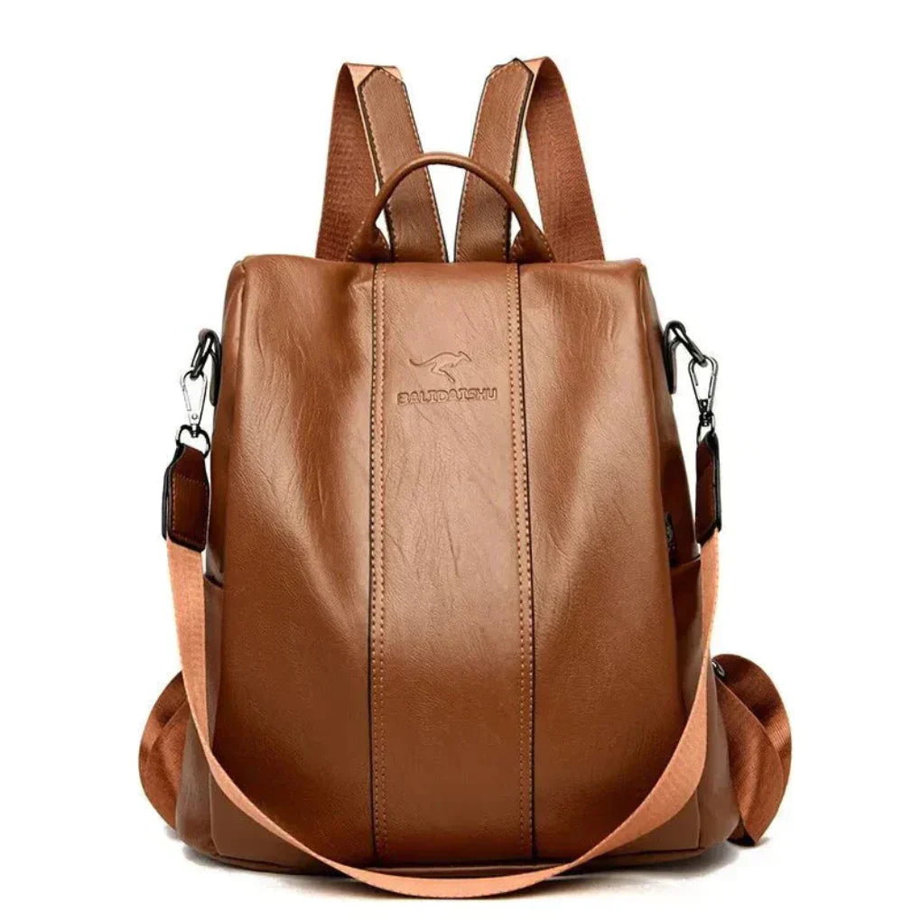 Women's Anti-Theft Leather Backpack, Compact