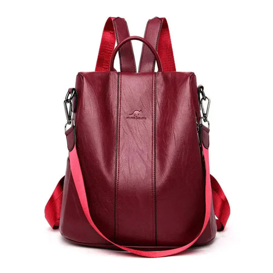 Women's Anti-Theft Leather Backpack, Compact
