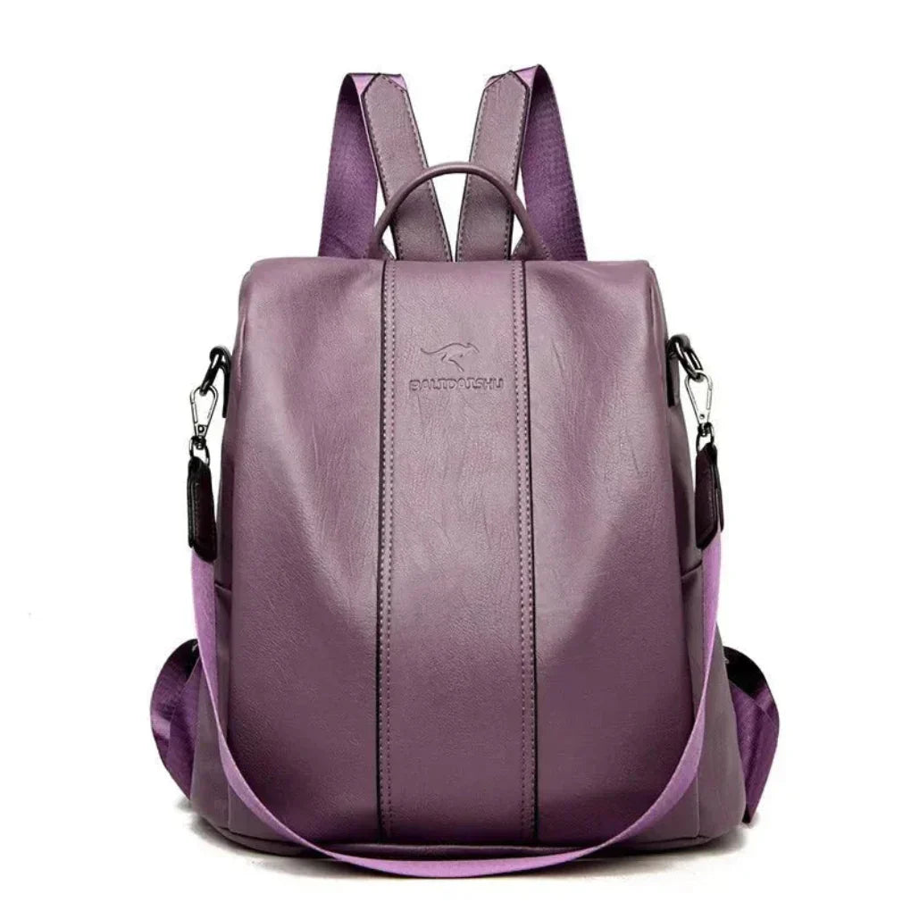 Women's Anti-Theft Leather Backpack, Compact