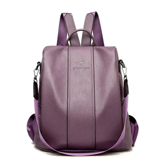 Women's Anti-Theft Leather Backpack, Compact