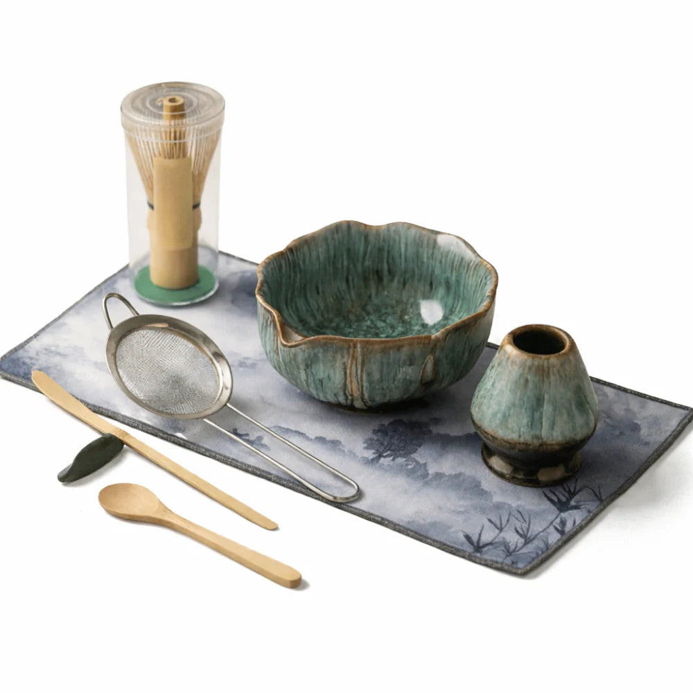 8-Piece Matcha Set - Handmade 550ml Ceramic Bowl & Bamboo Tools