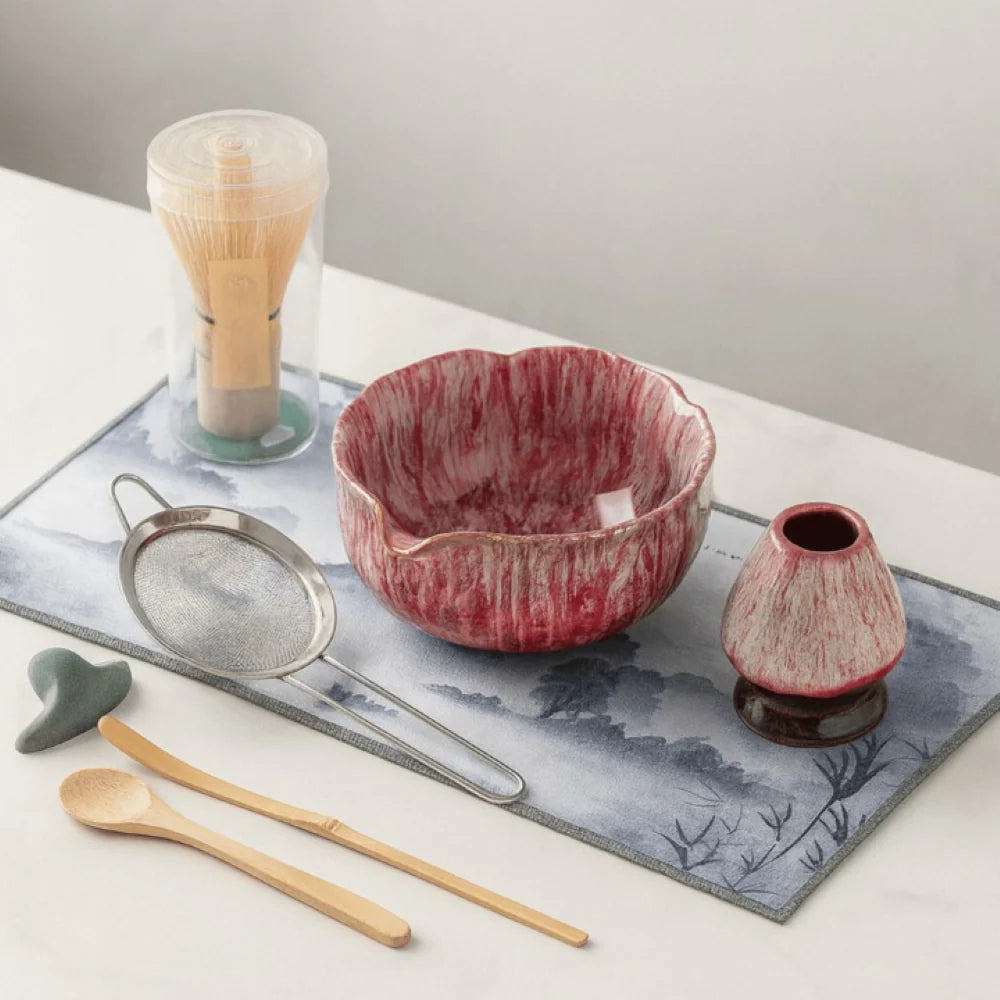 8-Piece Matcha Set - Handmade 550ml Ceramic Bowl & Bamboo Tools