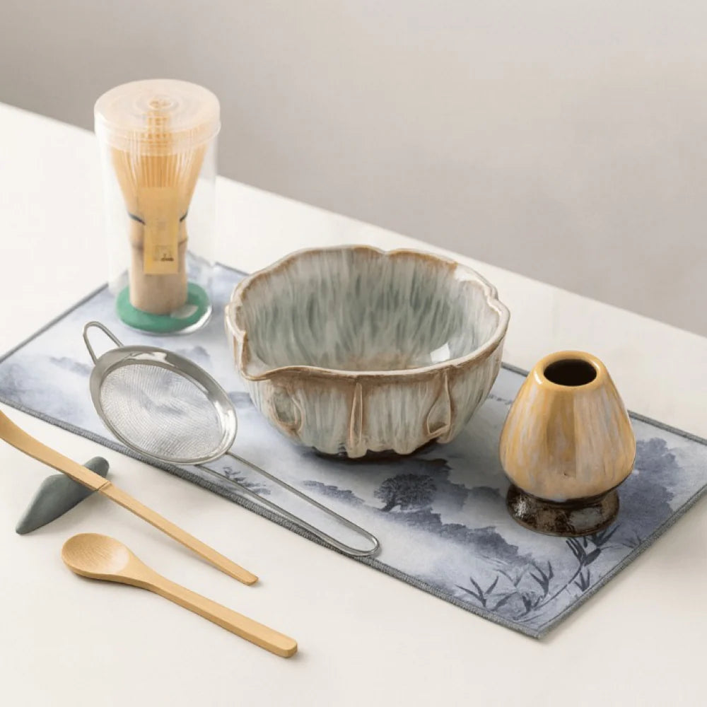 8-Piece Matcha Set - Handmade 550ml Ceramic Bowl & Bamboo Tools