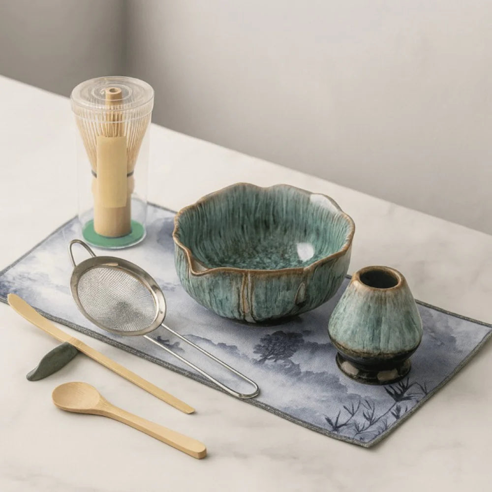 8-Piece Matcha Set - Handmade 550ml Ceramic Bowl & Bamboo Tools