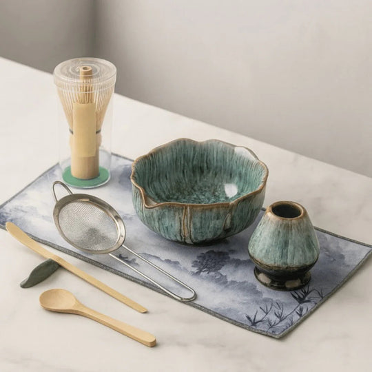 8-Piece Matcha Set - Handmade 550ml Ceramic Bowl & Bamboo Tools