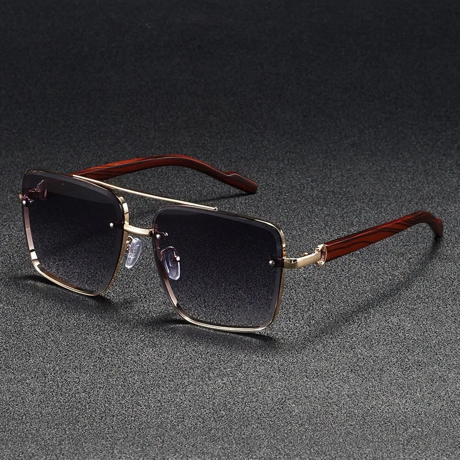 Square Sunglasses with Wooden Accents - UV Protection