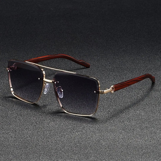 Square Sunglasses with Wooden Accents - UV Protection