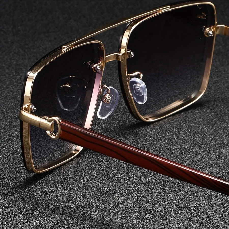 Square Sunglasses with Wooden Accents - UV Protection