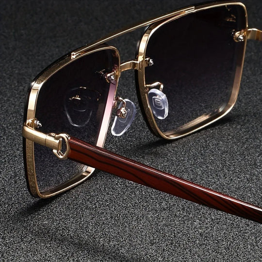 Square Sunglasses with Wooden Accents - UV Protection