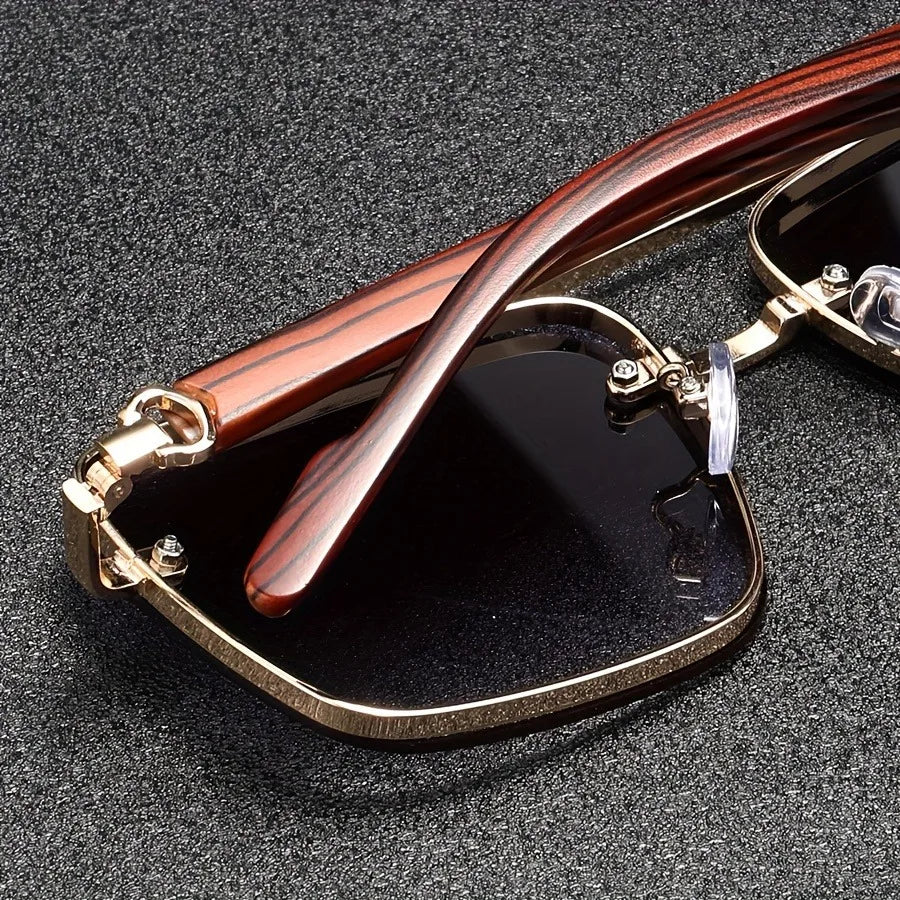 Square Sunglasses with Wooden Accents - UV Protection