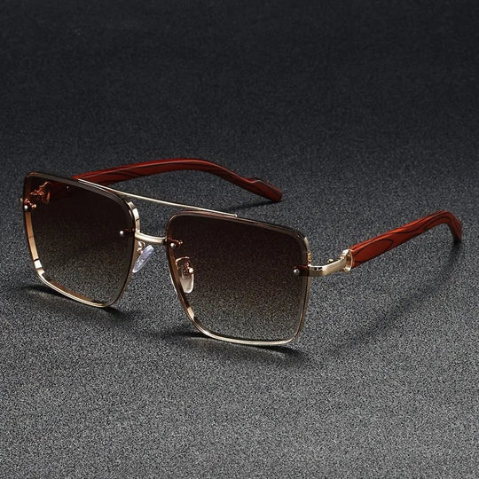 Square Sunglasses with Wooden Accents - UV Protection