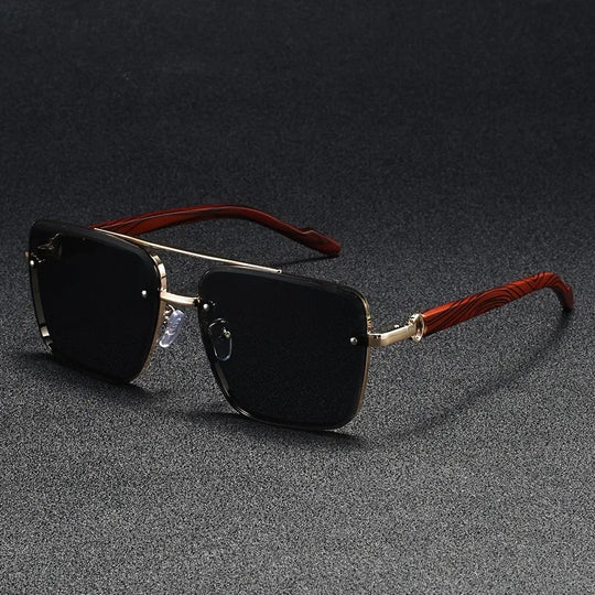 Square Sunglasses with Wooden Accents - UV Protection
