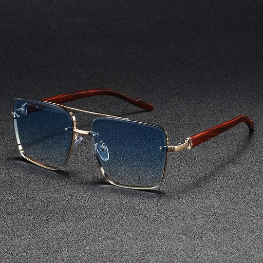 Square Sunglasses with Wooden Accents - UV Protection