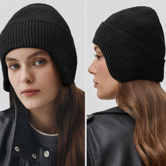 Fleece-Lined Winter Beanie with Ear Flaps for Outdoor