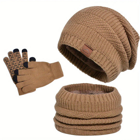 Men's 3-Piece Winter Set: Hat, Scarf & Touchscreen Gloves