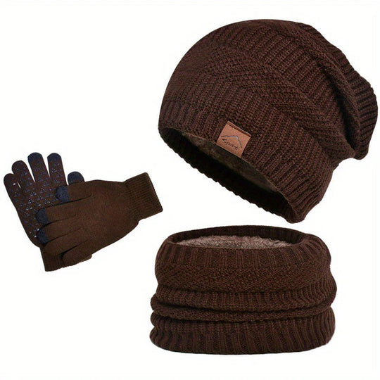 Men's 3-Piece Winter Set: Hat, Scarf & Touchscreen Gloves