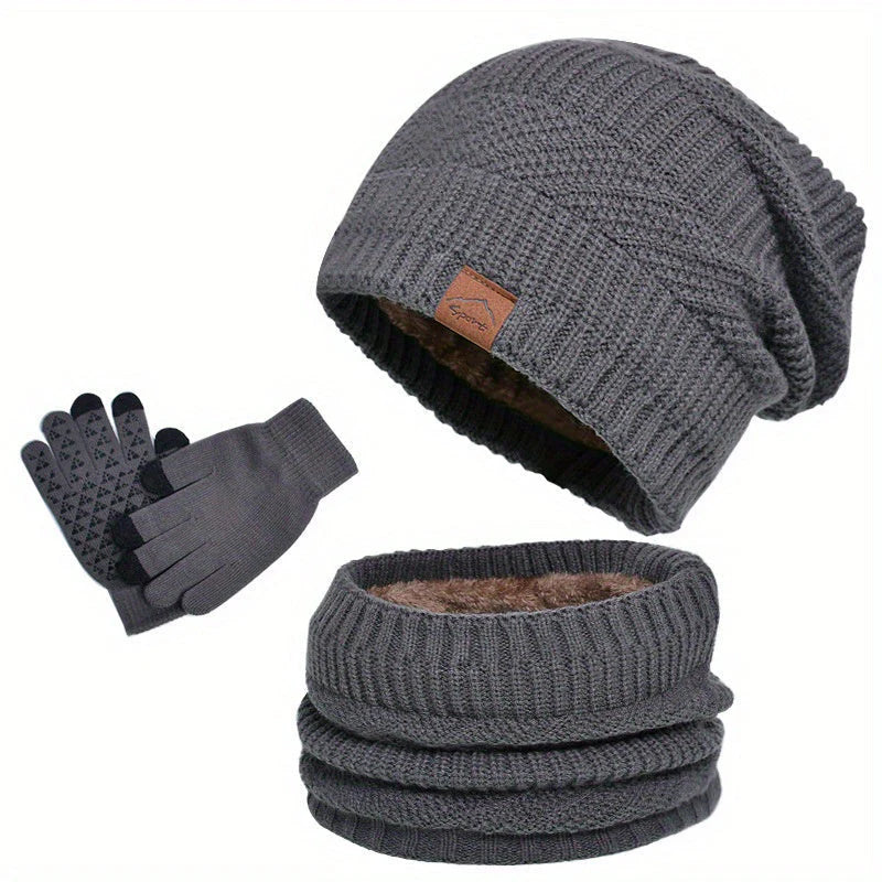 Men's 3-Piece Winter Set: Hat, Scarf & Touchscreen Gloves