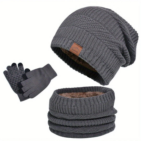 Men's 3-Piece Winter Set: Hat, Scarf & Touchscreen Gloves